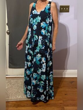 Lane Bryant Navy Maxi Dress with Blue & Teal Floral Print Sz 18/20